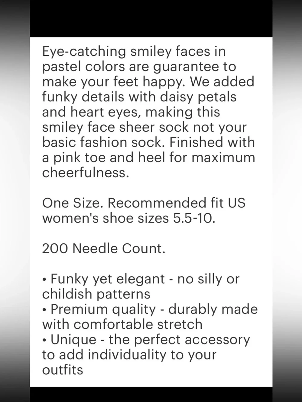 Sock Candy Smiley Face Daisy Sheer Crew Sock. Price Firm.